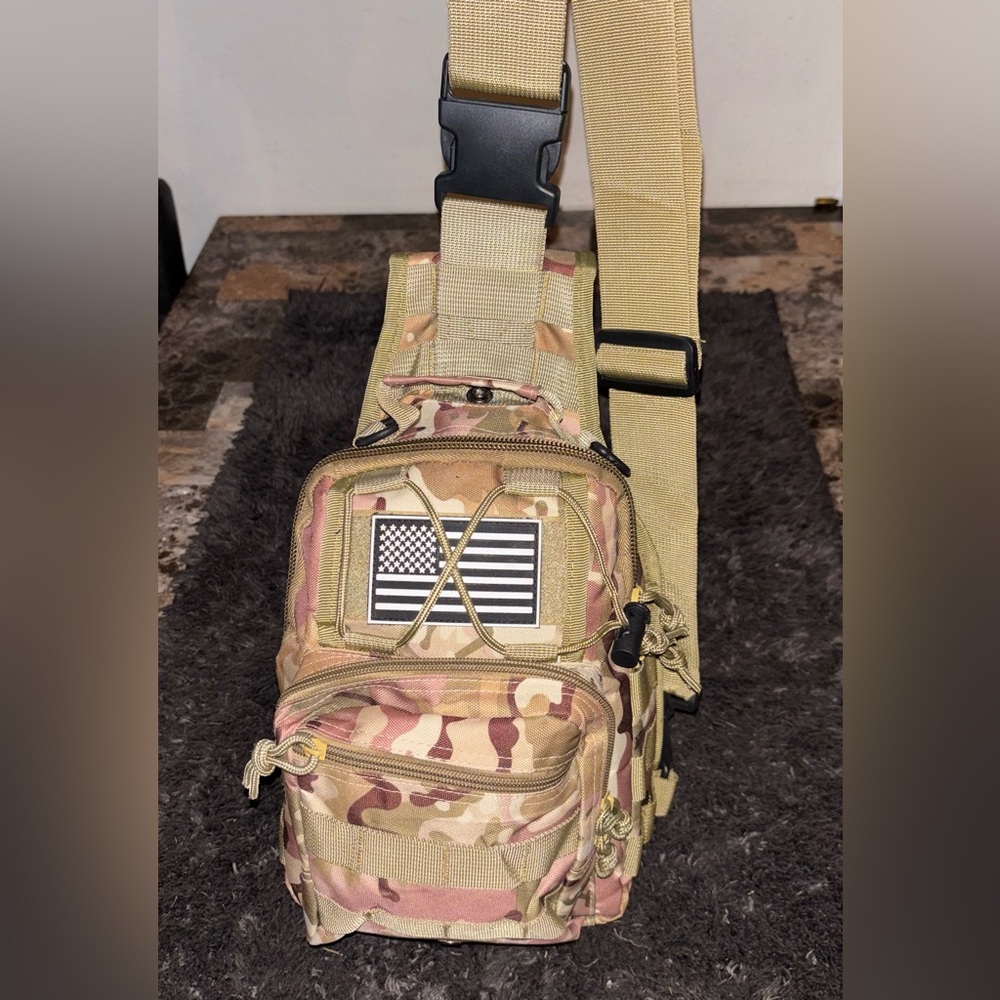 Camouflage Sling Bag with Flag Patch